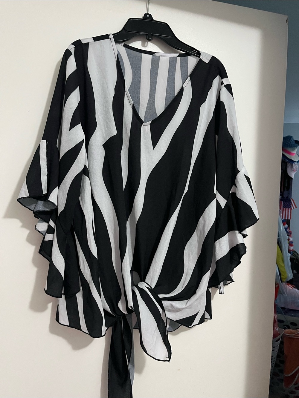 Black & White Striped Tie-Front Women's Top